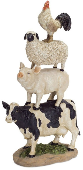 Pack of 2 Decorative Black and White Farm Lovers 15”H Farm Animal Stack - 32627185