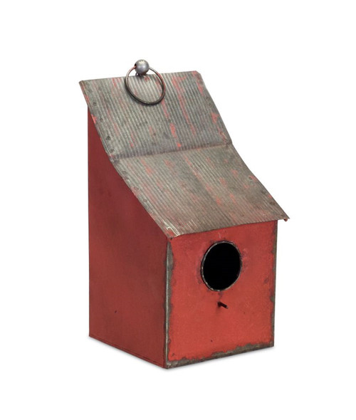 Set of 2 Gray and Orange Distressed Outdoor Birdhouse with Hanging Hook 17"