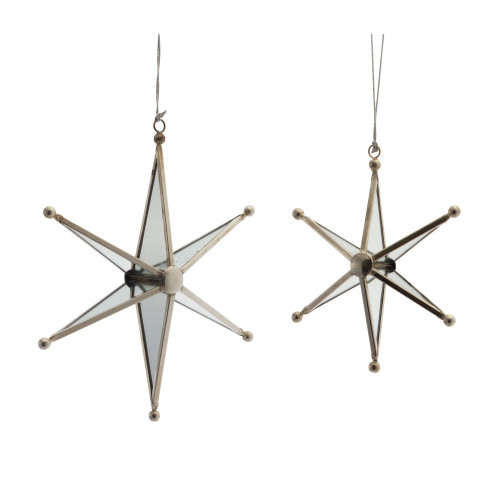 Set of 8 Metallic Silver and Clear Star Christmas Ornaments 7.25"