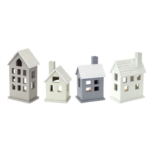 Set of 4 Gray and White Resin House 21"