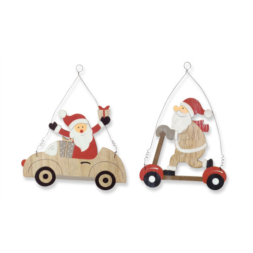 Set of 2 Red and Brown Hanging Santa Transportation Ornaments 10.25" - 34187811