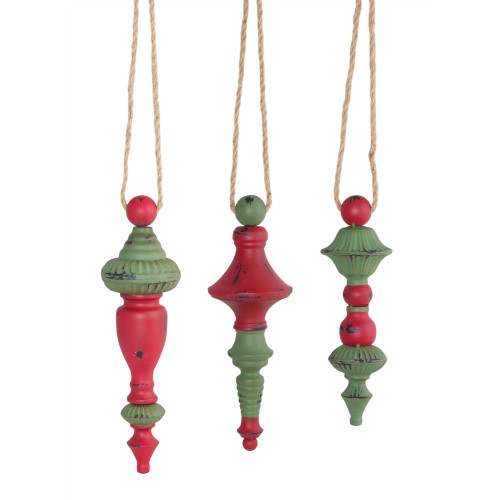 Set of 3 Red and Green Contemporary Chipped Paint Finish Drop Ornaments 13.5" - 34187779