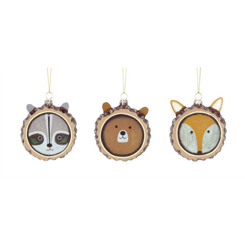 Set of 3 Brown and Yellow Animal Hanging Disc Ornament 4.25" - 34187778