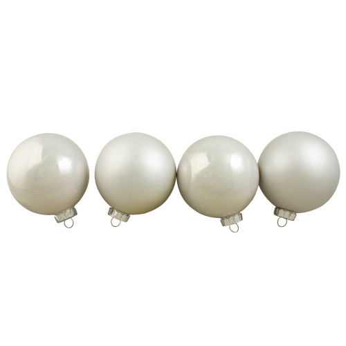 4ct Pearl and Matte White Glass Ball Christmas Ornaments 4" (100mm)