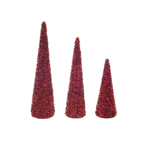 Set of 3 Red Glass Beaded Tree 16.50”