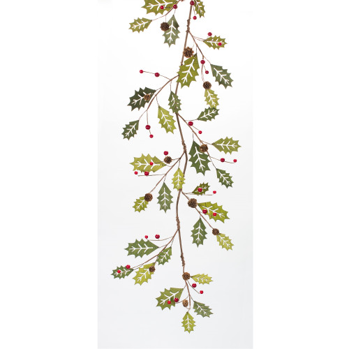 Set of 2 Holly Green and Red Garland 10.5”
