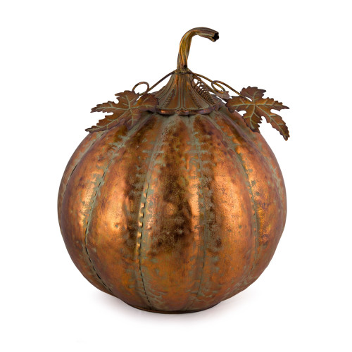 Set of 2 Orange Pumpkin Figurine in Iron Finish - 15"