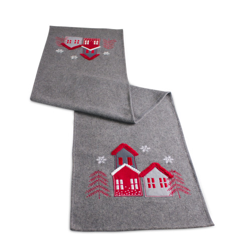 Pack of 2 Grey and Red Winter Houses Table Runner