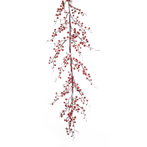 Set of 2 Red and White Frosted Decorative Flocked Berries Christmas Garlands 6'