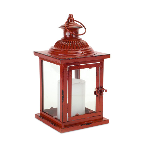 Set of 2 Red and Clear Square Candle Lanterns 13"