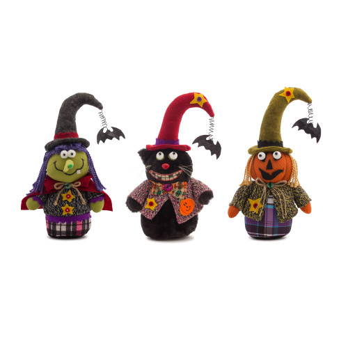 Pack of 6 Green and Black Witch, Cat and Jack-O-Lantern Halloween Figure Decoration, 13.50”