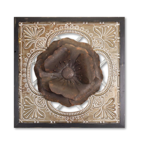 35” Flower Plaque Tin/Wood (Black, Rustic)