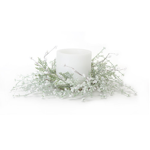 Set of 4 White and Green Plastic Pine with Berry Candle Ring 36.50