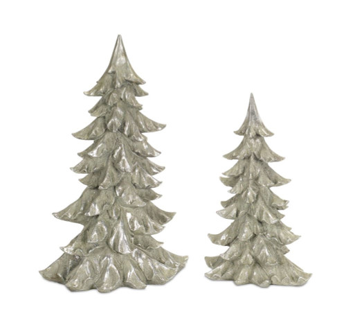 Set of 2 Subtle Gray Antique Style Christmas Holiday Decor Tree 20.25"
