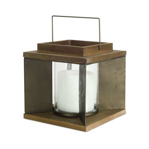 12” Vintage Style Glass Candle Holder with Wood Base