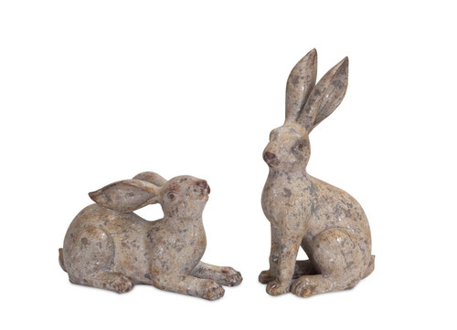 Set of 2 Rustic Springtime Bunny Rabbit Garden Figures 14”
