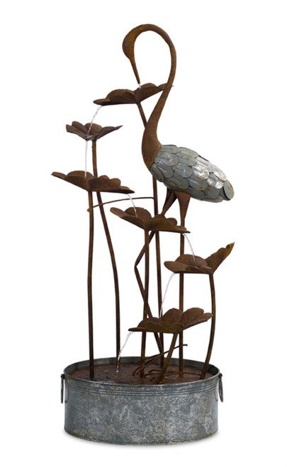 50" Rustic Brown and Gray Crane in Lily Pad Fountain