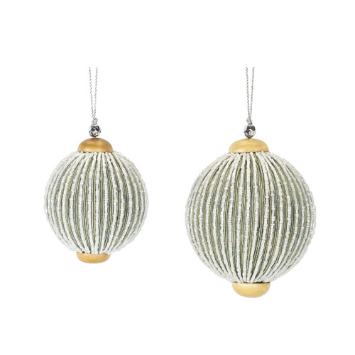 Set of 12 Green and Gold with Silver Cord Plastic Ball Ornament 5”