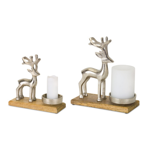 Set of 2 Silver and Brown Standing Deer Candle Holder 15.50"