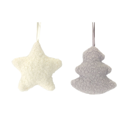 Set of 12 White and Gray Tree and Star Ornament - 5.25"