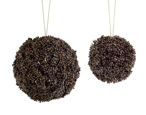 Set of 8 Dark Brown Christmas Decorative Hanging Seeded Ornaments 6.5"