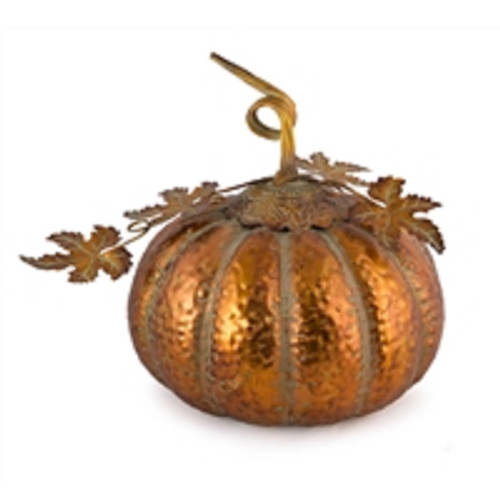 Set of 2 Orange Metallic Fall Harvest Pumpkin Thanksgiving Figurine 13"