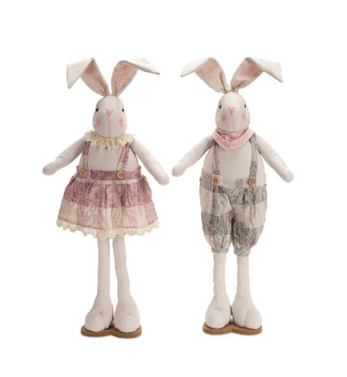 Pack of 4 Assorted Cream White and Blush Pink Standing Bunny Rabbits 10”