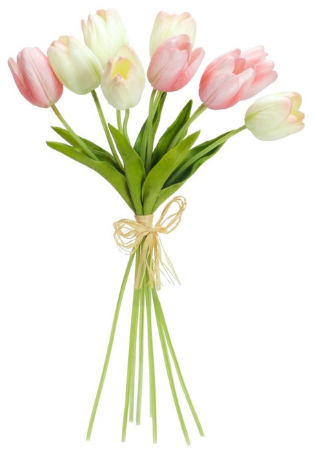 Pack of 6 Pink and White Springtime Artificial Tulip Bouquets 15"