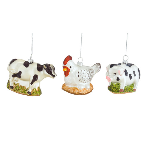 Set of 18 Assorted Farm Animals Glass Christmas Ornaments 4.5"