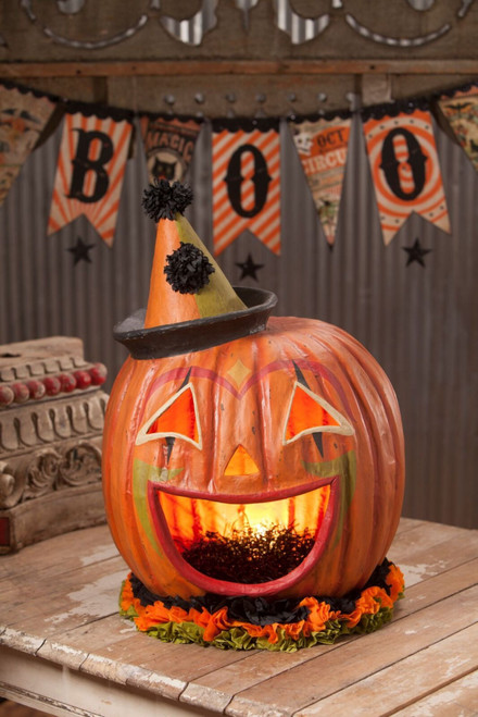 22" Orange and Green Clown Pumpkin Head Halloween Figurine