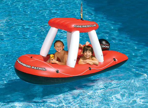 Inflatable Red and White Fire Boat Ride-On Water Squirter Swimming Pool Toy, 60-Inch