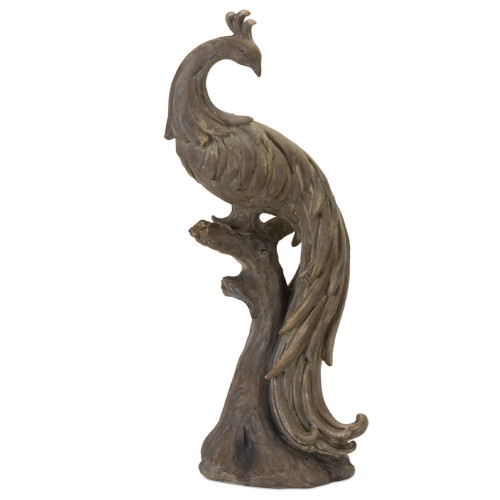 Set of 2 Antique Brown Standing Peacock on a Branch Figurine 16.5”