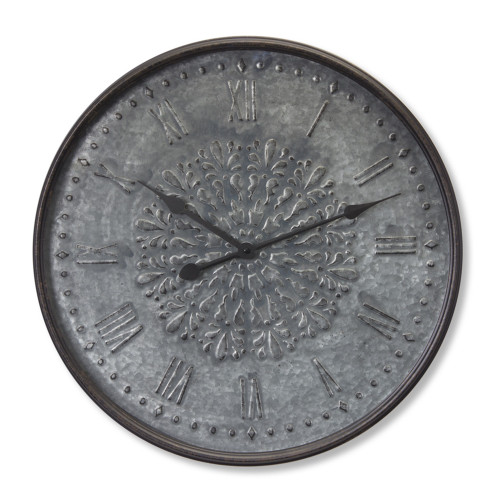 23.75" Gray and Black Iron Round Wall Clock
