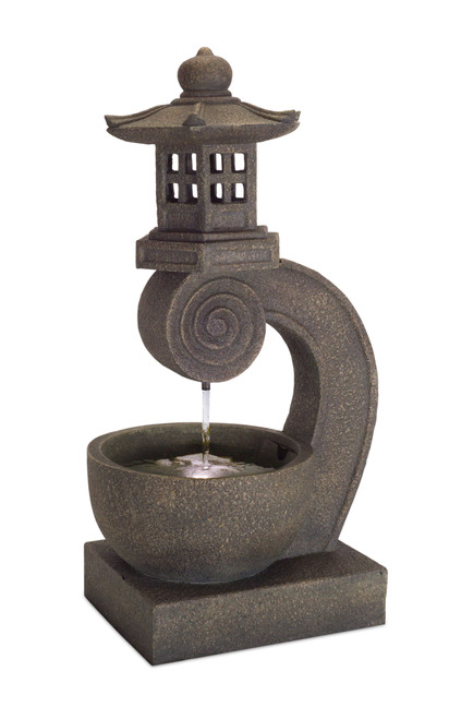 Black Faux Stone Finished Chinese Lantern Fountain 29.5” - LED - 33390444