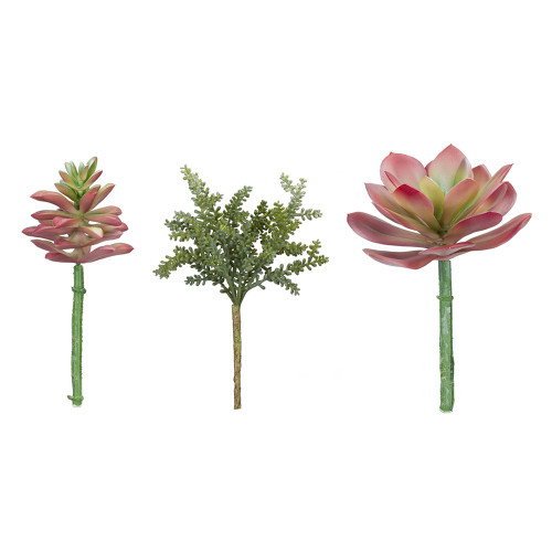 Pack of 12 Green and Pink 3-Assorted Plastic Succulent Plants 8.5" - 34154538