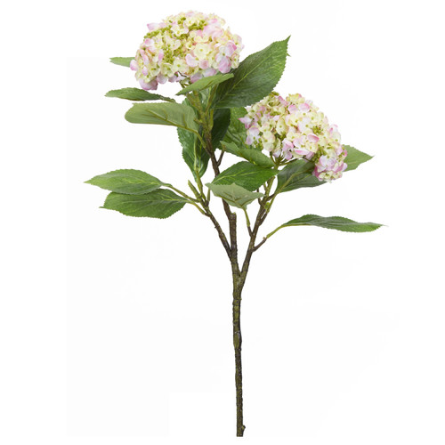 Set of 6 Green and Pink Polyester Hydrangea Branch 32”