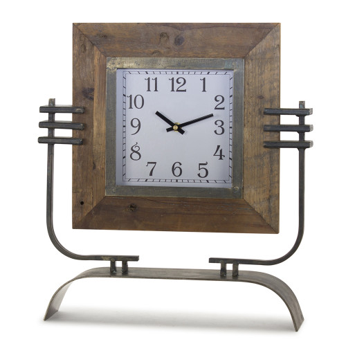 Clock On Stand 15" x 17.5"H Iron/Wood