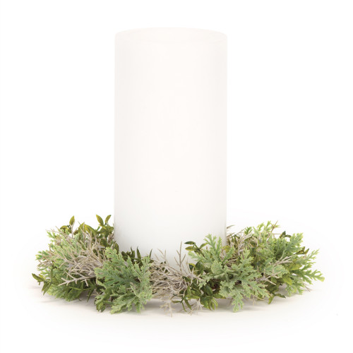 Set of 12 Green and Beige Foliage Candle Ring 9”