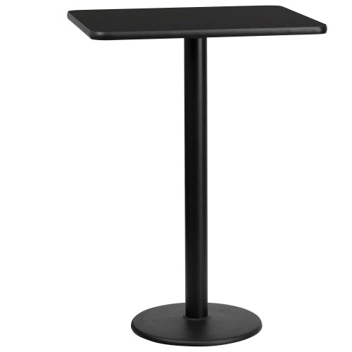 30'' Rectangular Black Laminate Table Top with 18'' Round Bar Height Table Base