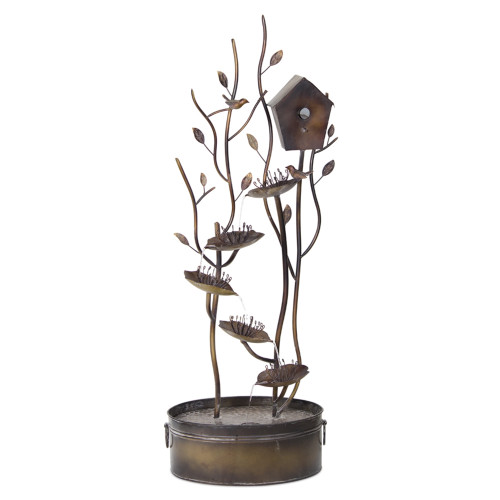 52.25" Rustic Brown Decorative Tabletop Bird House Fountain