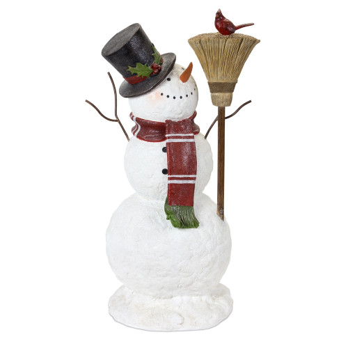 29.50" White and Red Resin Snowman with Broom and Cardinal