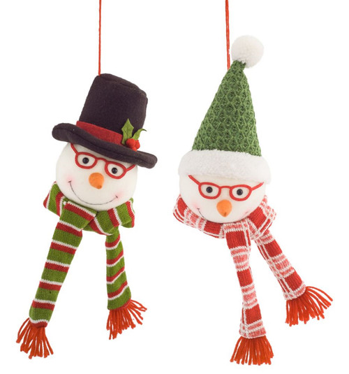 Set of 4 White and Green Snowman with Glasses 13"