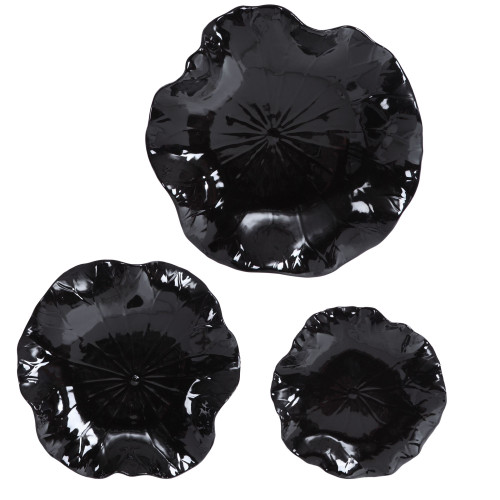 Set of 3 Black Ceramic Floral Wall Decor 17.75"