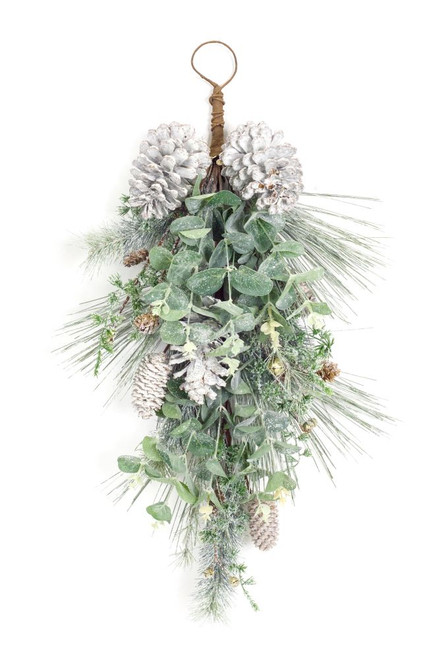 Set of 2 Pine and Eucalyptus Artificial Christmas Teardrop Swags - Unlit 26"