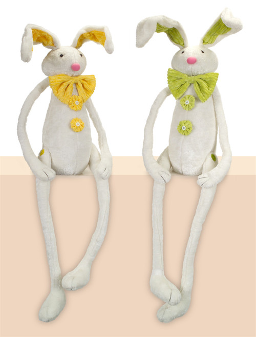 Set of 2 Yellow and Green Posable Easter Bunnies with Bow 40"