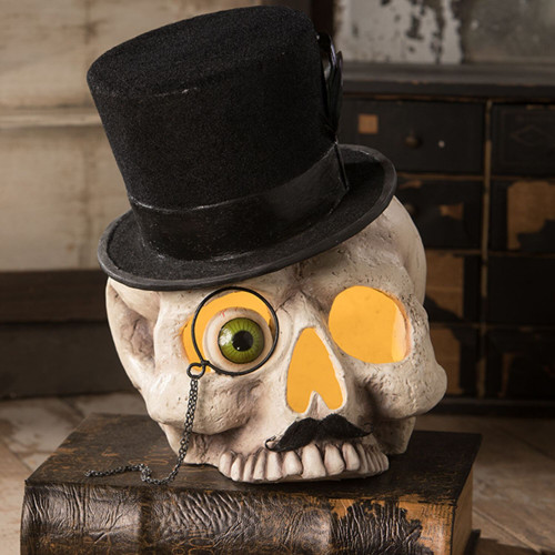 8" White and Black Vintage Skeleton Skull Halloween Tabletop Decor