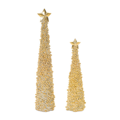 Set of 4 Golden Standing Christmas Tree Decor 23"