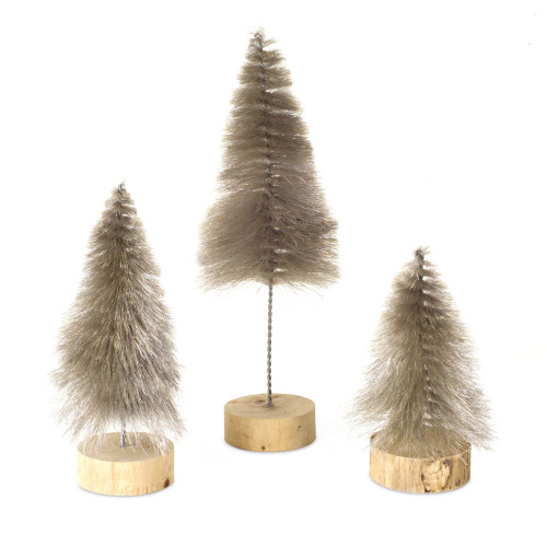 Set of 3 Beige and Brown Mini Tree Decorative Wooden Table Topper, 12"