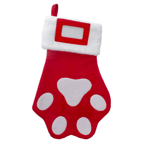 15" Red and White Paw Print Christmas Stocking