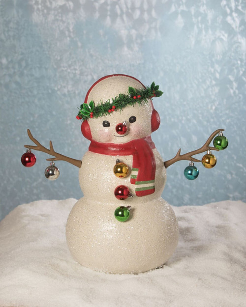 20" White and Red Baubles Snowman Christmas Tabletop Figurine